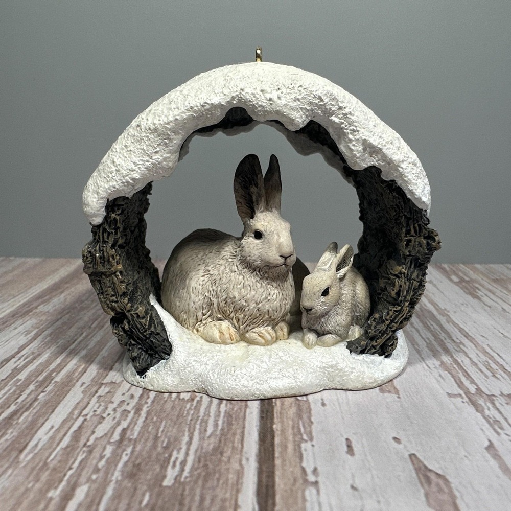 1997 Snowshoe Rabbits in Winter Hallmark Ornament #1 Majestic Wilderness